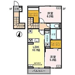 東武伊勢崎線 木崎駅 徒歩15分の賃貸アパート 2階2LDKの間取り