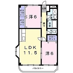サウスヒルズマンション 2階2LDKの間取り