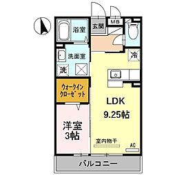 D-Room中川原 1階1LDKの間取り