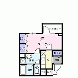 ベル西早稲田 3階1Kの間取り