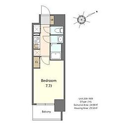 S-RESIDENCE堺浜寺axial 6階1Kの間取り