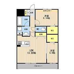 LIBTH大津 2LDKの間取図画像