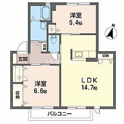 シャーメゾンヤナイB 2LDKの間取図画像