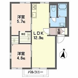アップル・タウンＣ 2階2LDKの間取り