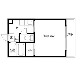 サンレモハイツ上杉 3階1Kの間取り