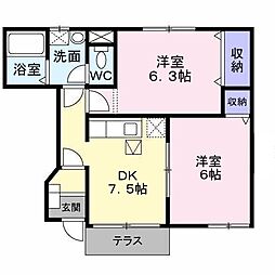 セカンドみなみ 2DKの間取図画像