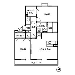 リビングタウン長与II 3階2LDKの間取り