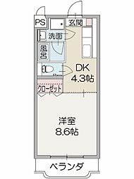 メゾンかりがね 2階1DKの間取り
