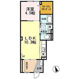 D-room柳井 1階1LDKの間取り