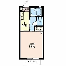 レフィナード 1階1Kの間取り