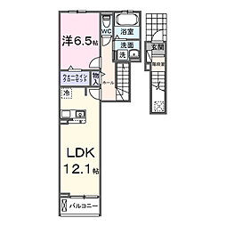 ソルフィー　イースト 2階1LDKの間取り
