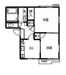 ハピネスA棟 2DKの間取図画像