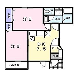 ヴィア・ラッテア　Ａ棟 1階2DKの間取り