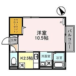 リビングタウン小松弐番館　C棟 2階1Kの間取り