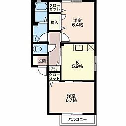 シャンテ2 2Kの間取図画像
