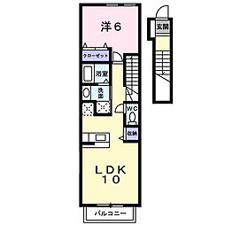 プラシードB 1LDKの間取図画像