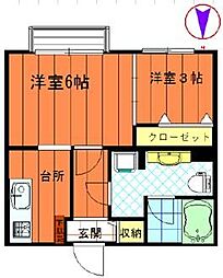 ベルハウス中央 1階2Kの間取り