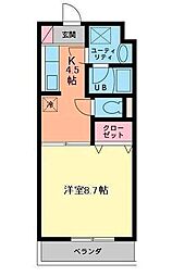 アクアプレイス 2階1Kの間取り