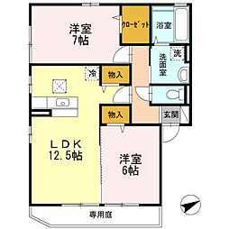 JR可部線 下祇園駅 徒歩22分の賃貸アパート 1階2LDKの間取り