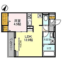 東武東上線 上福岡駅 徒歩11分の賃貸アパート 2階1LDKの間取り