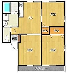 クイーンハイツＥ 1階3DKの間取り