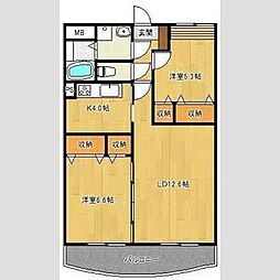 プレジールコート太田 2階2LDKの間取り