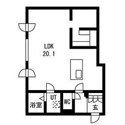 ピオネロ月寒 4階ワンルームの間取り