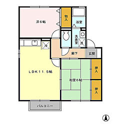 プリムローズ　ＤＥＦ 2階2LDKの間取り