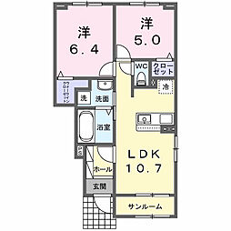 フロレゾン　桜 1階2LDKの間取り