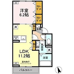 リッツハウスII 2階1LDKの間取り