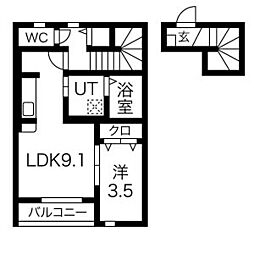 フォルーナV 2階1LDKの間取り