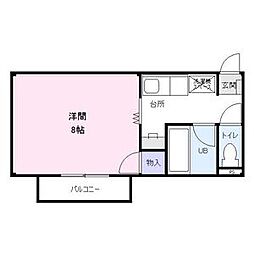 アネックス 1階1Kの間取り