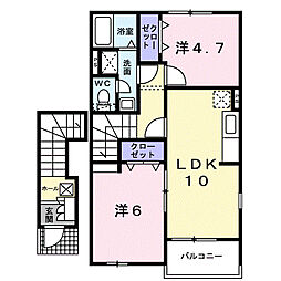 ラフィーネII 2階2LDKの間取り