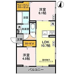 JR川越線 指扇駅 徒歩8分の賃貸アパート 2階2LDKの間取り