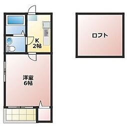 コーポLSR 2階1Kの間取り