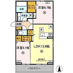 Ｌａ　ｍｅｒ　鴨川 1階2LDKの間取り