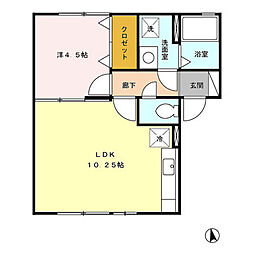 ウィンクルム 1階1LDKの間取り