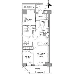 西武拝島線 小川駅 徒歩10分の賃貸マンション 4階3LDKの間取り