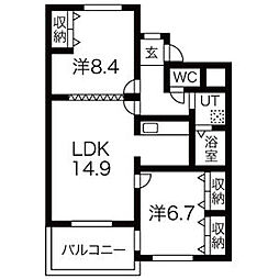 ウイング河和 2LDKの間取図画像