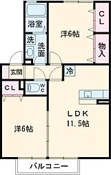 コルシェーヌ 2階2LDKの間取り