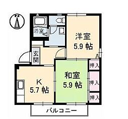 サテライトＳ　1棟 1階2Kの間取り