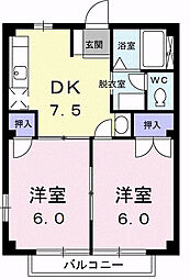 ドミール山田 2DKの間取図画像