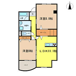 クオリア 2階2LDKの間取り