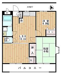 コーポ玉川 2階2LDKの間取り