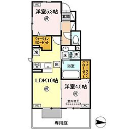 グランフォレ白藤 1階2LDKの間取り