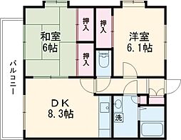 エクメーネ大手島 202 2階2DKの間取り