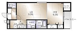 グランハイツ西喜 1LDKの間取図画像