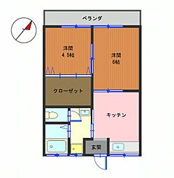 コーポかきだ3 1階2DKの間取り