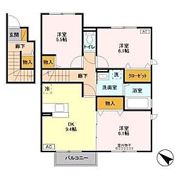 パークシティ土合　B 2階3DKの間取り