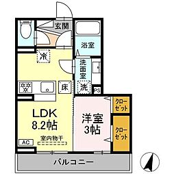 ヴィラクレストVI 1階1LDKの間取り
